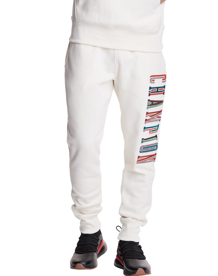 Champion Reverse Weave Applique Logo Erkek Joggers Beyaz ( RTIVDJ209 )